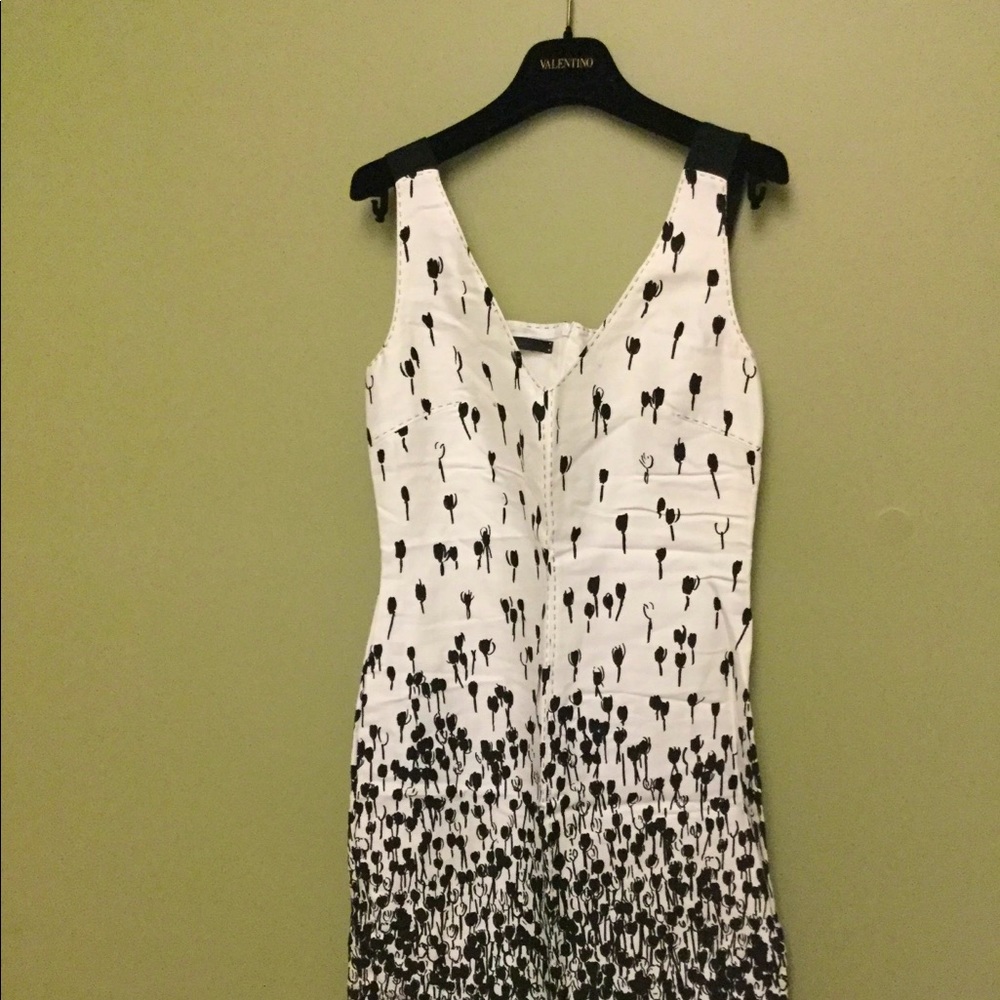 Les Copains White Black Floral Dress Knee Length